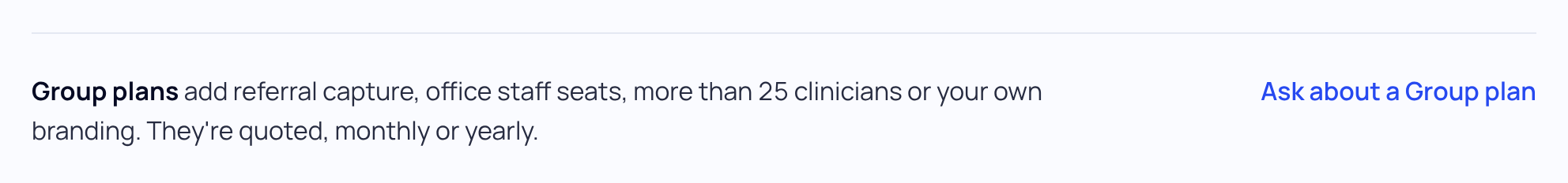 The Group plans line on Subscription with the Ask about a Group plan link