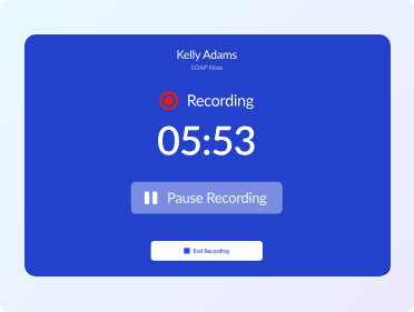 SOAPsuds recording a visit for Kelly Adams, timer at 05:53