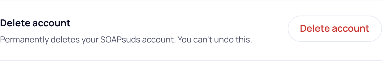 The Delete account row in Settings, with a Delete account button
